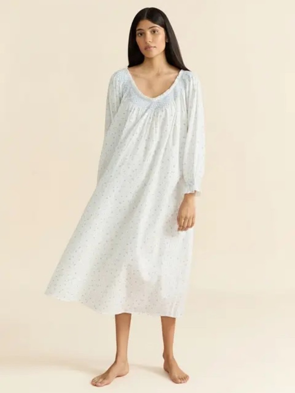 If Only If Jessie Smocked Organic Cotton Nightgown Blue Cornflower RUNS LARGE